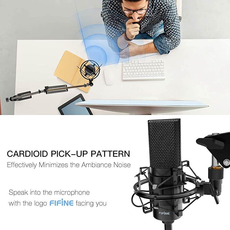 USB Streaming Microphone Kit Condenser Studio Mic with Arm Stand Pop Filter for Podcast Vocal Recording Singing YouTube Gaming Voice Over Directional Computer Mic for PC iMac LaptopK780A