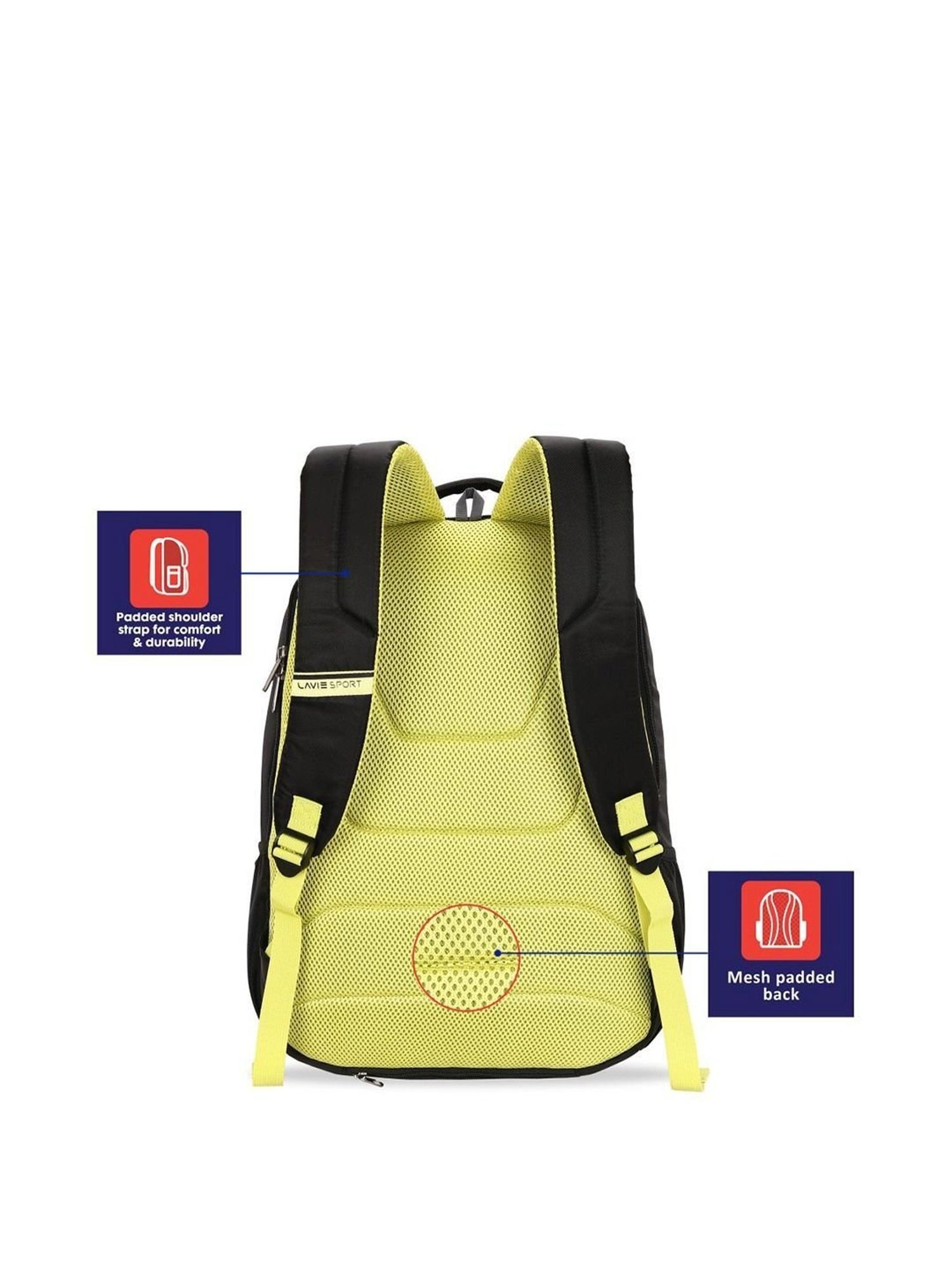 Lavie Sport Rapid Black & Grey Polyester Medium Laptop Backpack with Rain Cover