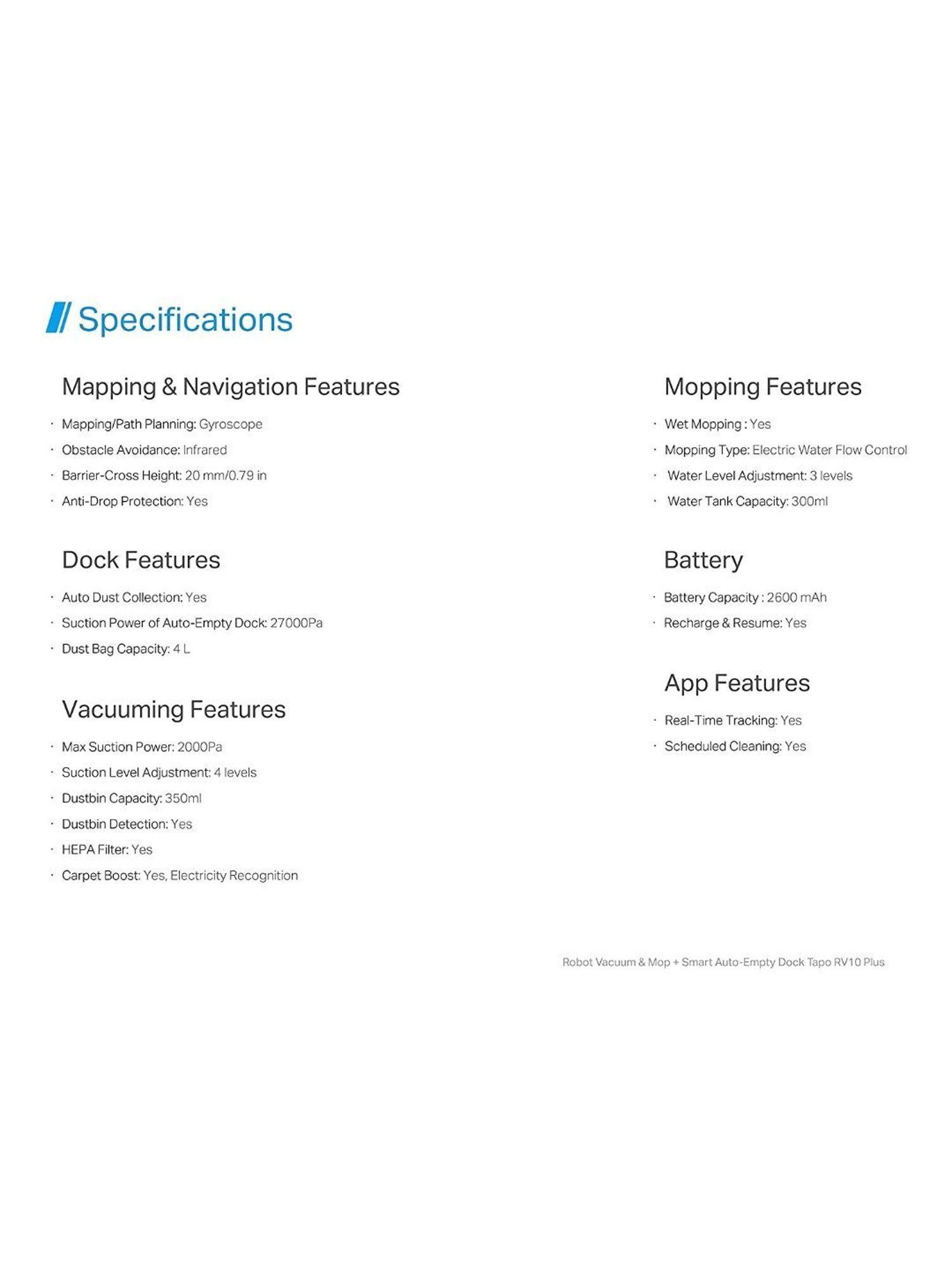 TP-Link Tapo RV10 Plus Robotic Vacuum Cleaner & Mop + Smart Auto-Empty Dock (White)