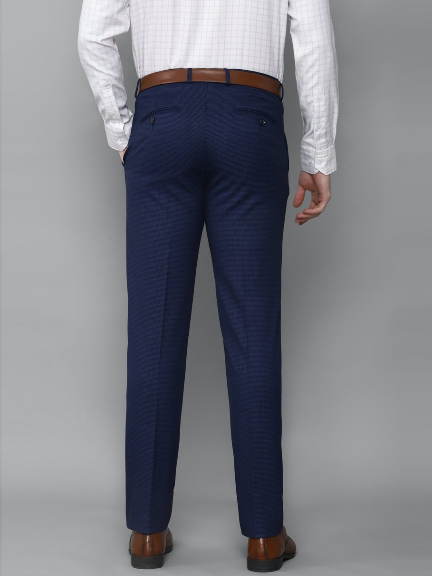 Louis Philippe Navy Slim Fit Self Pattern Trousers