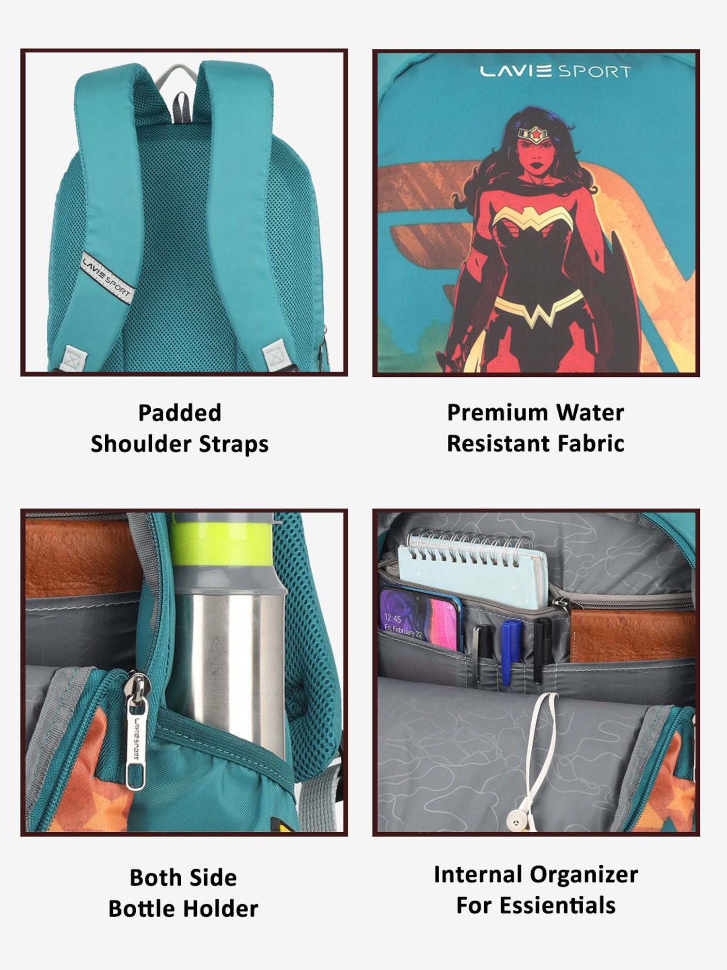 Lavie Sport Wonder woman 33L College Laptop Backpack For Boys & Girls (Teal)