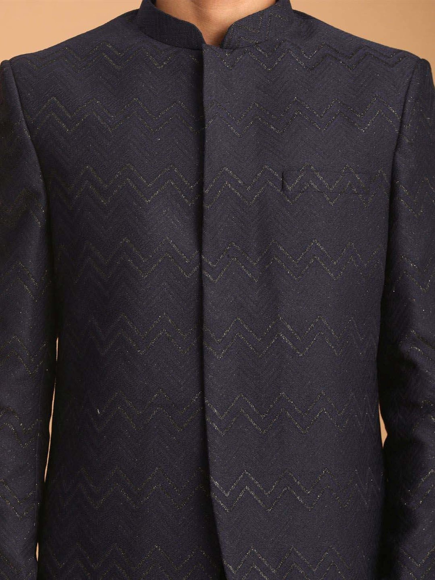 Vastramay Navy Regular Fit Embellished Ethnic Blazer
