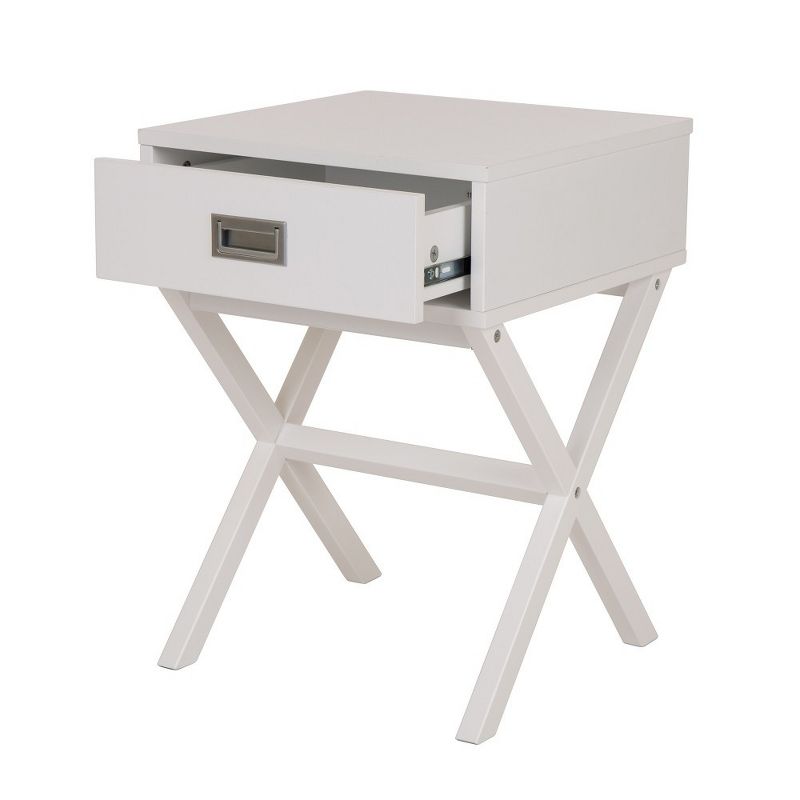 Wooden Xleg End Table with Drawer White - Glitzhome