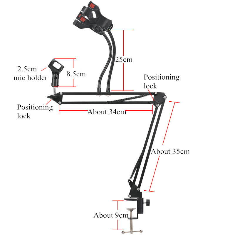 Professional Microphone Stand For Holder Arm Studio Professional Stand For Microphone Clip Mounting Extendable Recording Mic Sta