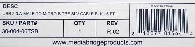 MediaBridge 6 Ft Black USB 2.0 High-Speed MicroUSB to USB Cable 30-004-06TSB