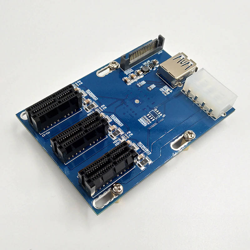 PCI-e Express 1X To 3 Port PCI Express 1X Slot Multiplier HUB Riser Adapter Card w/ SATA 15pin & 4pin Power Supply USB 3.0 Cable