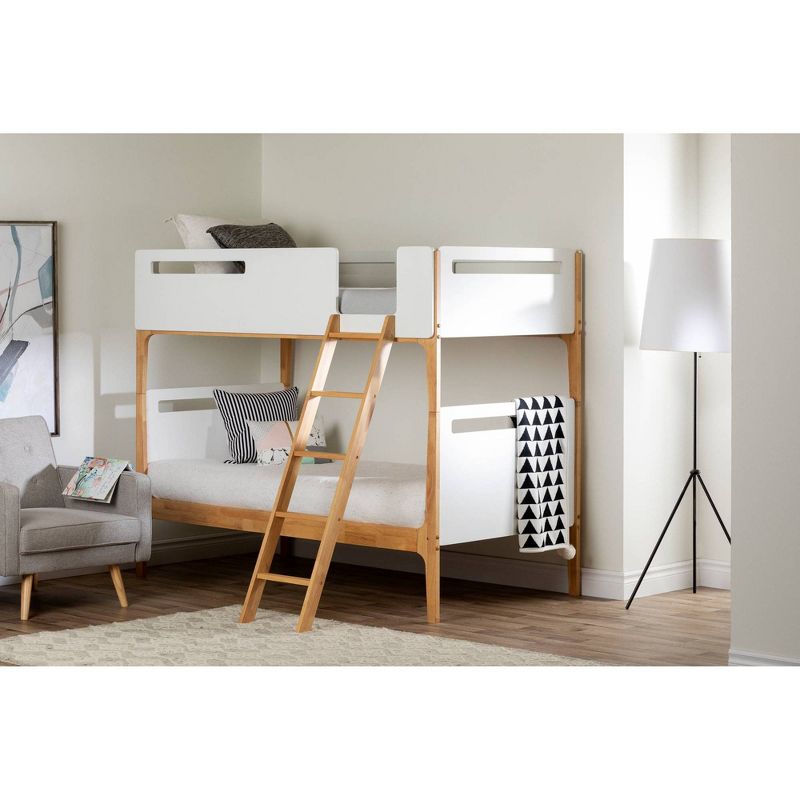Twin Bebble Modern Bunk Beds  Pure White and Exotic Light Wood  - South Shore