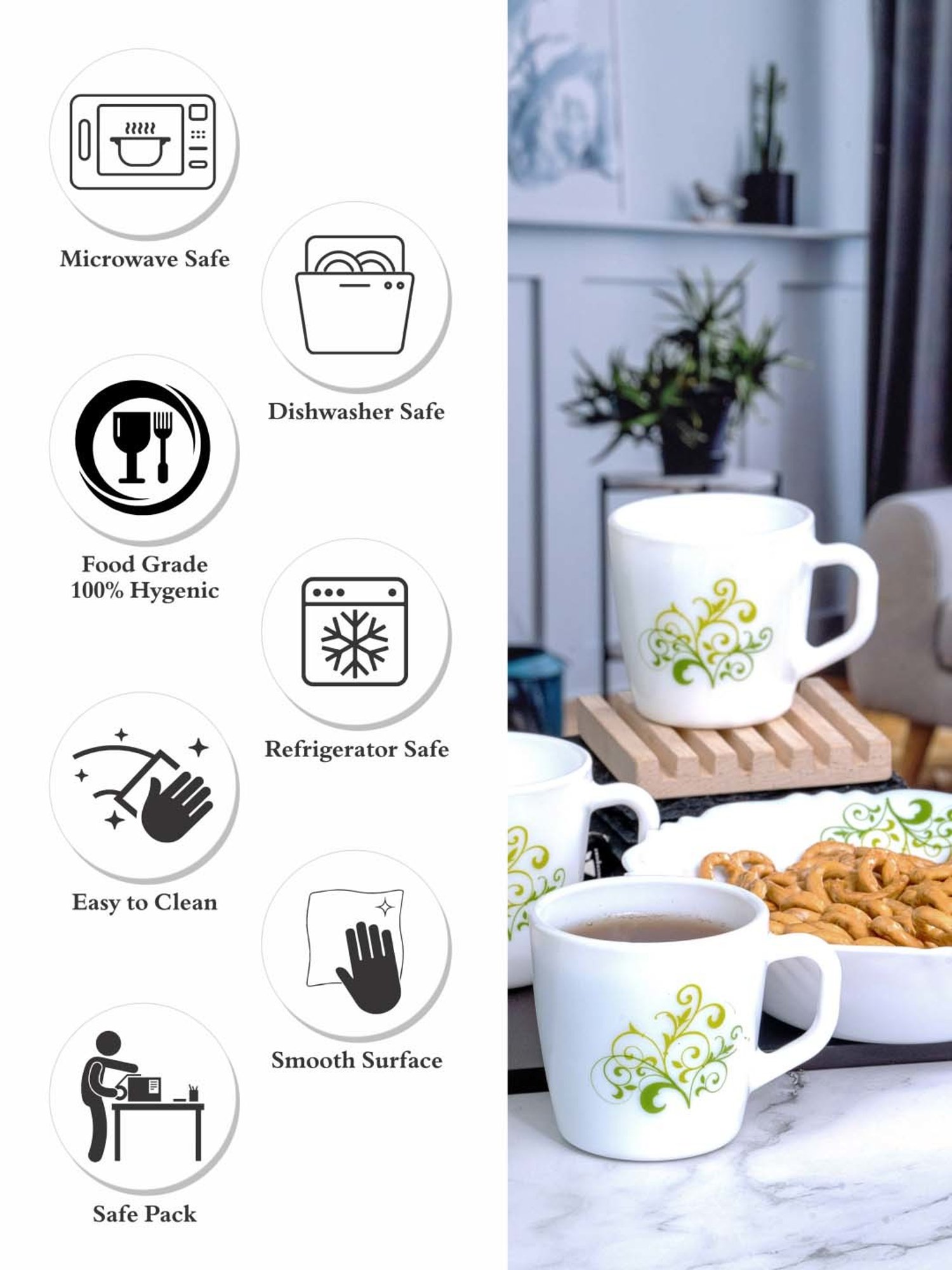 Cello White Opalware 4 Ricca Mug & 1 Bowl  (0.18 L)