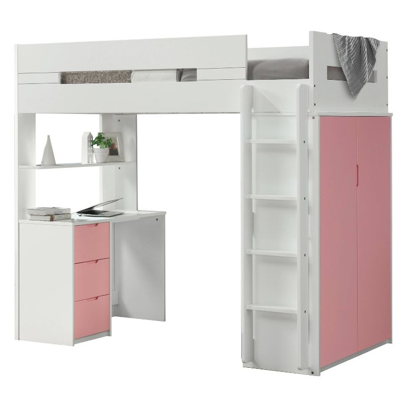 Nerice Loft Bed White/Pink - Acme Furniture