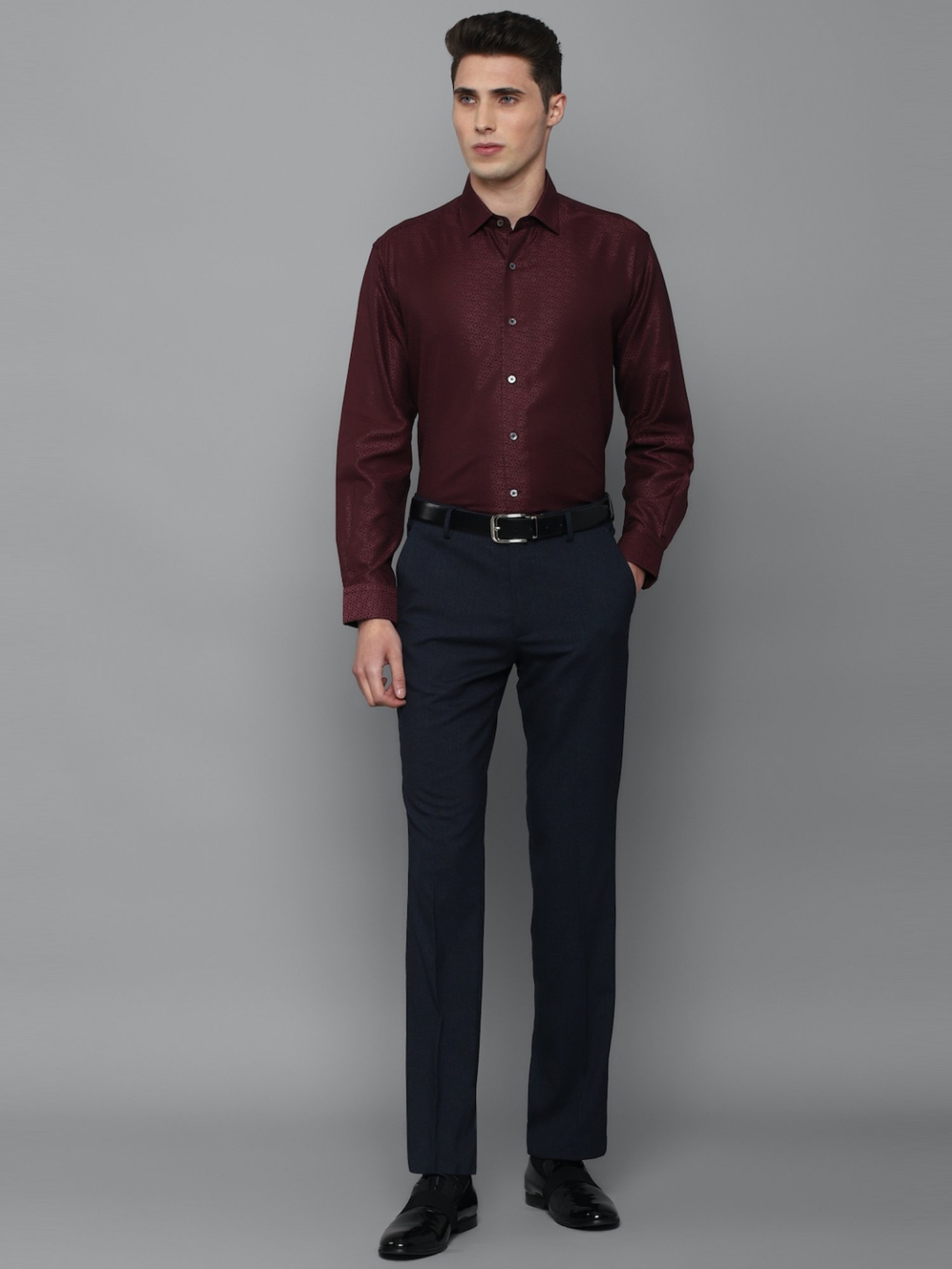 Luxure By Louis Philippe Maroon Regular Fit Printed Shirt