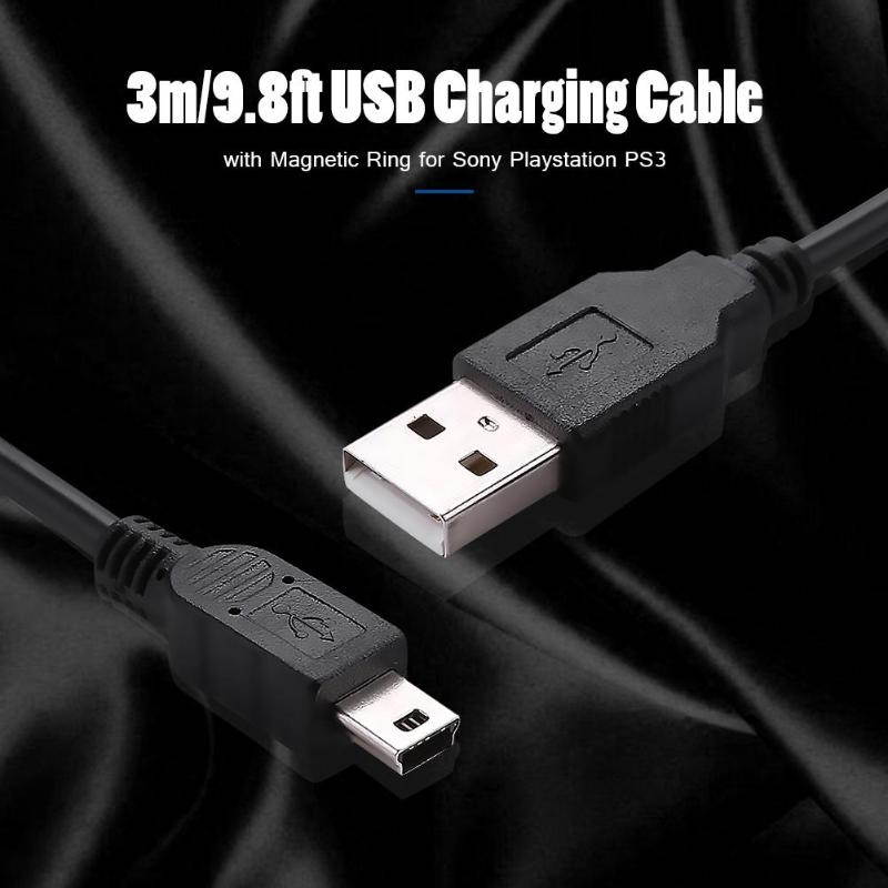 3m/9.8ft USB Charging Cable with Magnetic Ring for PS3 Wireless Controller USB Charger for Sony Playstation PS3 Accessories