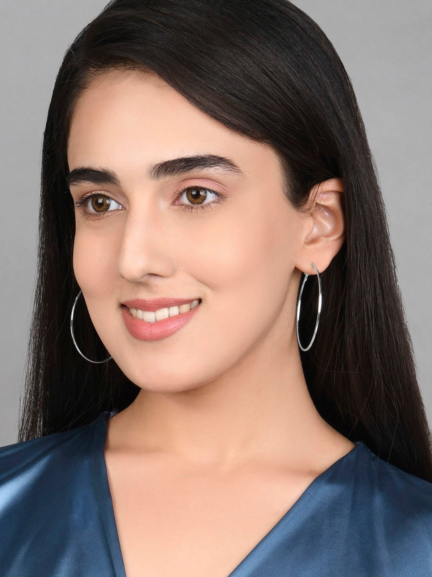 ToniQ Stylish Silver Plated Hoop Earrings For Women - Set of 3