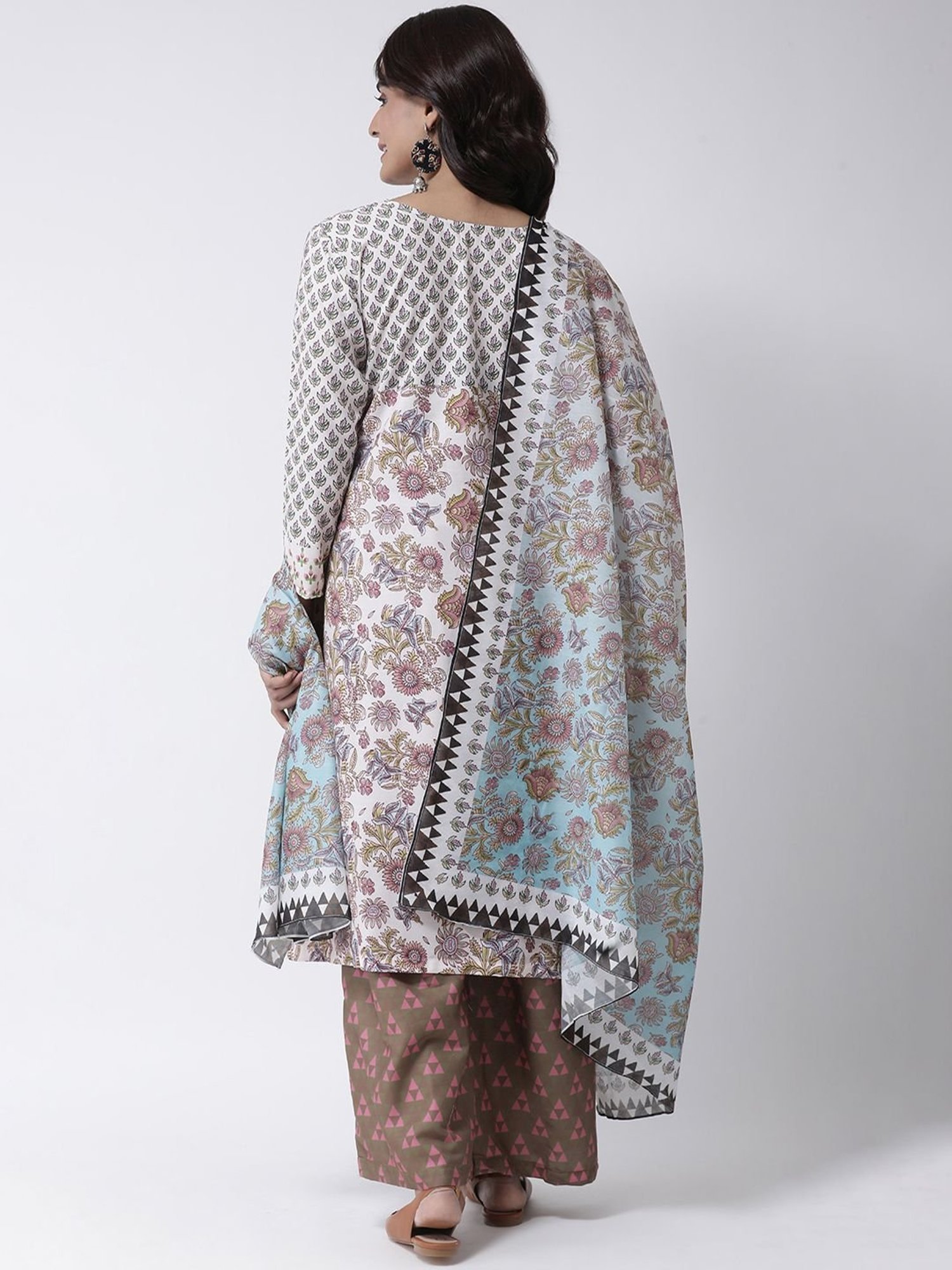 Hangup Cream & Blue Printed Dupatta