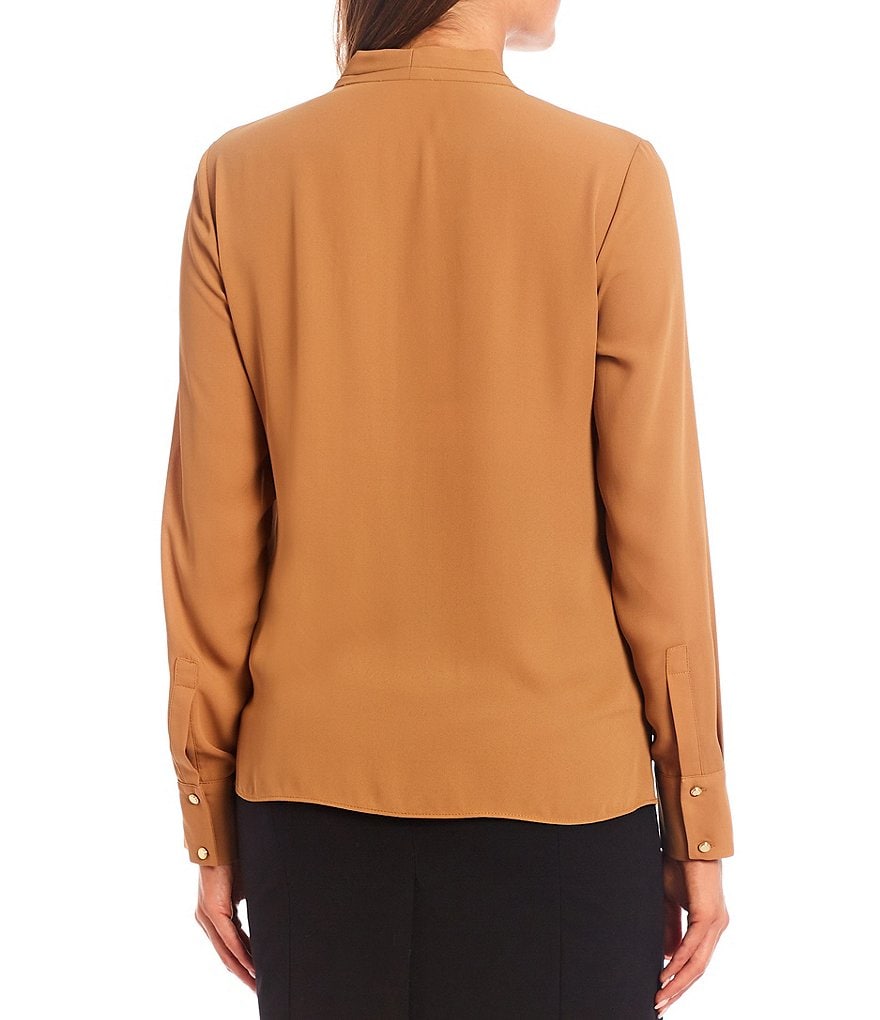 Preston & York Caroline Bow Woven V-Neck 3/4 Sleeve Blouse