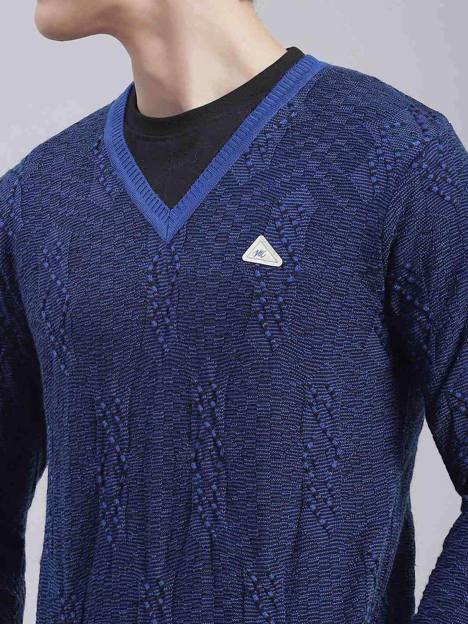 Monte Carlo Royal Blue Regular Fit Self Pattern Sweater