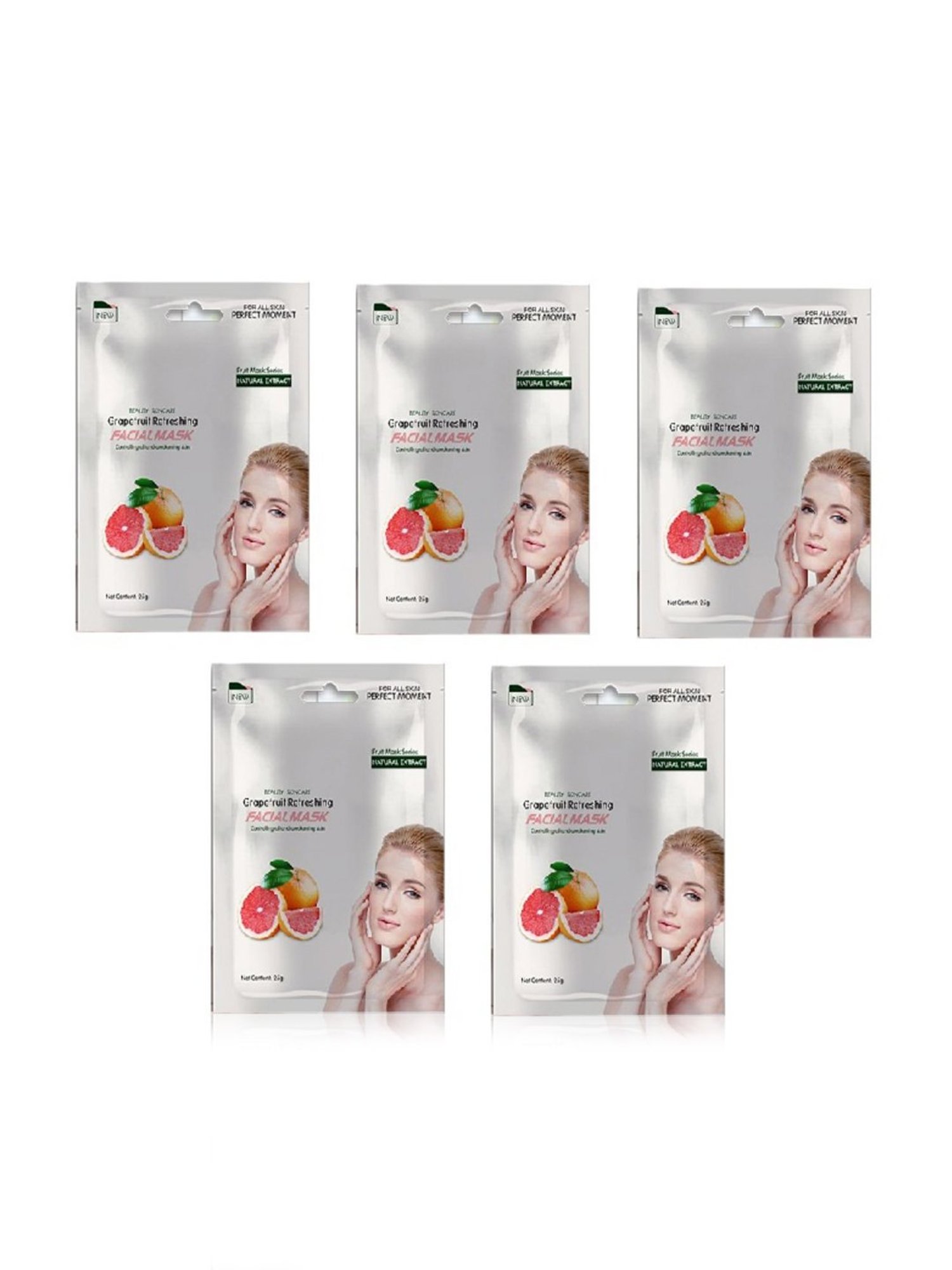 MONDSUB Grapefruit Refreshing Facial Sheet Masks (Pack of 5) - 25 gm Each