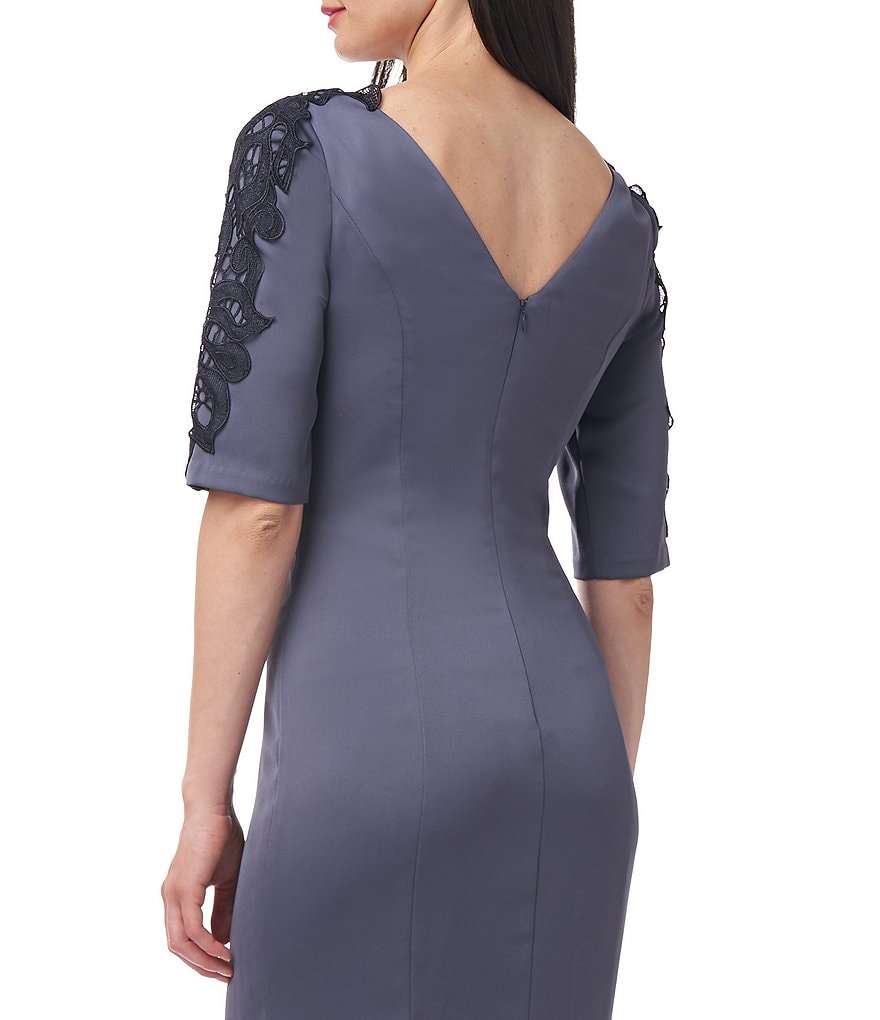 JS Collections V-Neck Embroidered 3/4 Sleeve Crepe Dress