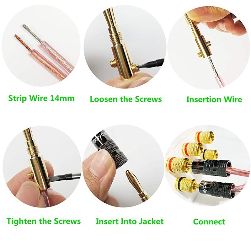 Speaker Connector Banana Plugs 24K Gold Plated Brass 4mm Plug 12 Pairs24 pcs