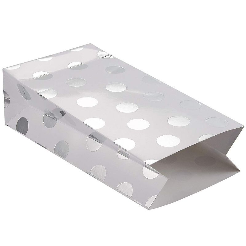 Blue Panda 24-Pack Silver Foil Polka Dot Paper Party Favor Bags, Small Gift Bag, 4 x 7.7 x 2.2 In