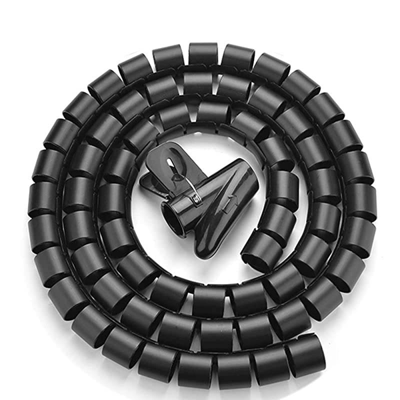 Cable Wires Organizer  Coiled Tube Cable Management PC Cinema TV Cables Sleeve with Cord Organizer Clip Hide Wires Cover Cables to Keep Desk Tidy to Protect Cable from Pets Bite Black