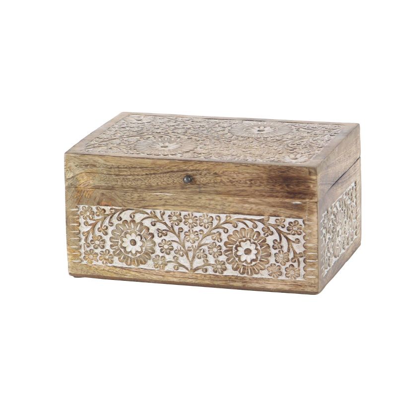 Set of 3 Mango Wood Carved Floral Boxes - Olivia & May