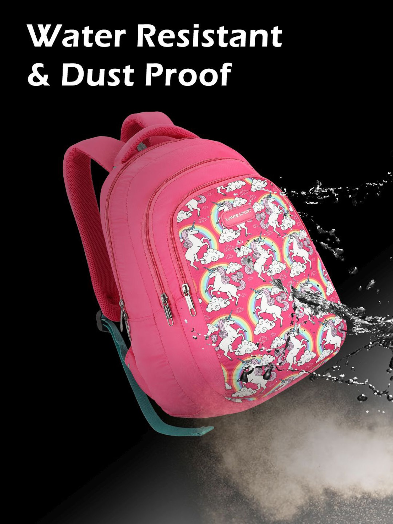 Lavie Sport Unicorn Rainbow 26L Printed School Backpack for Girls (Magenta)