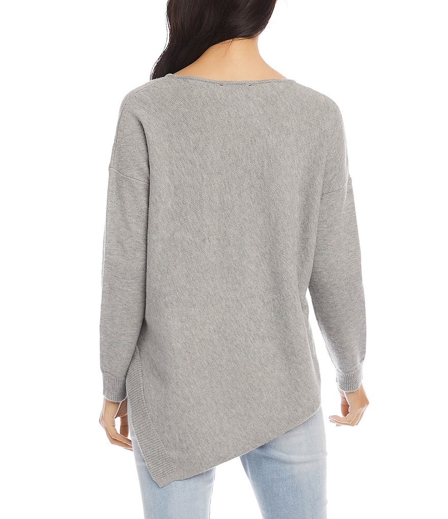 Karen Kane Long Sleeve Asymmetrical Hem Round Neck Sweater