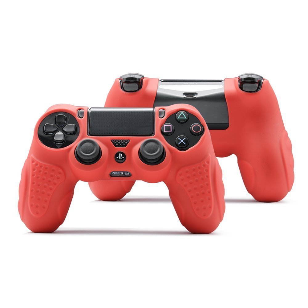 PS4 Controller Grip Skin Anti-Slip Silicone Case Cover for Sony Playstation 4 PS4/Slim/Pro Controller with 8 x FPS Pro Thumb Grips (Red)