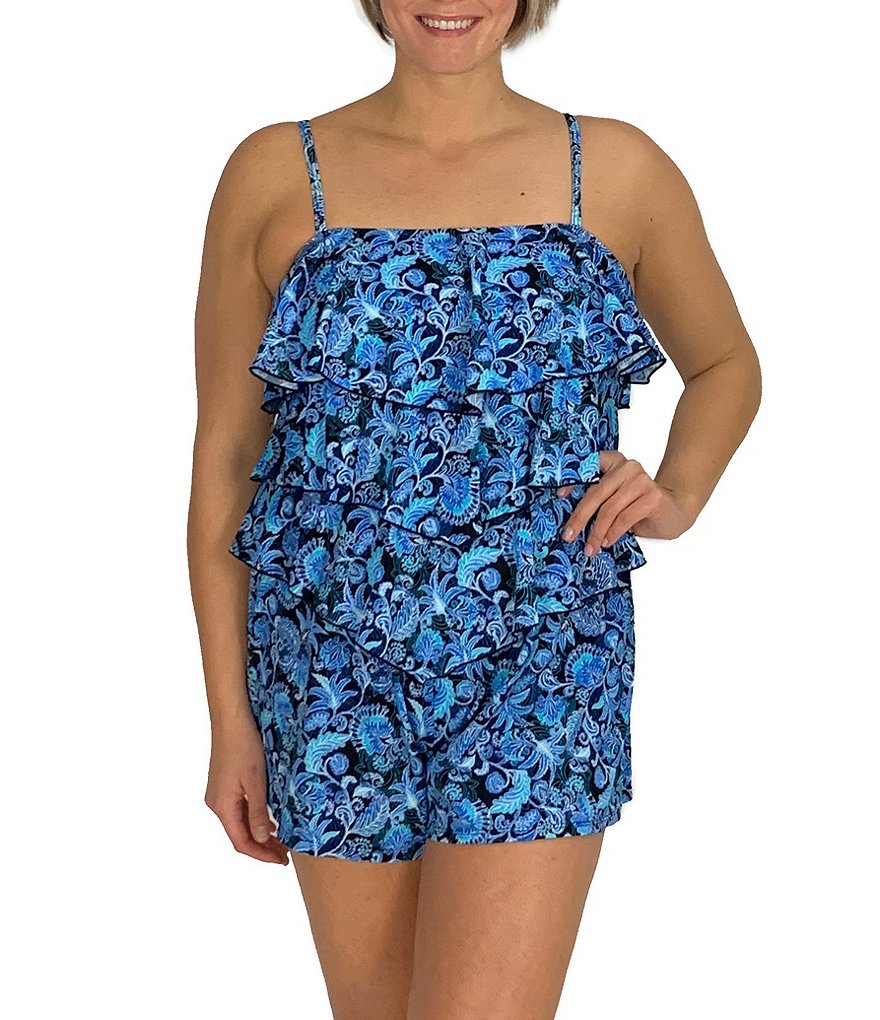 Fit 4 U Plus Size Bliss Tiered V-Hem Romper Swim Cover Up