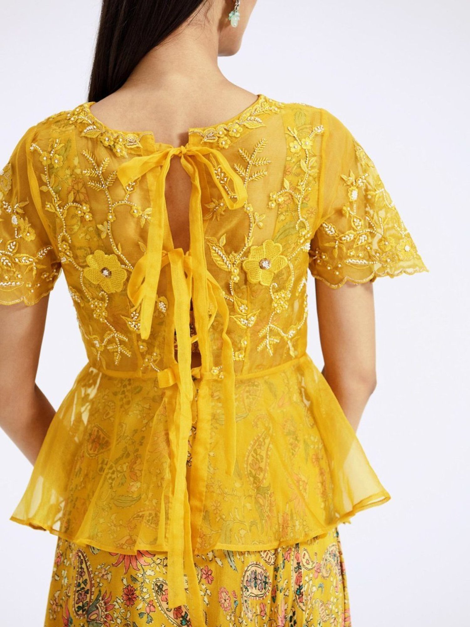 Basanti Kapde aur Koffee Mustard Evolve Embroidered Top with Skirt