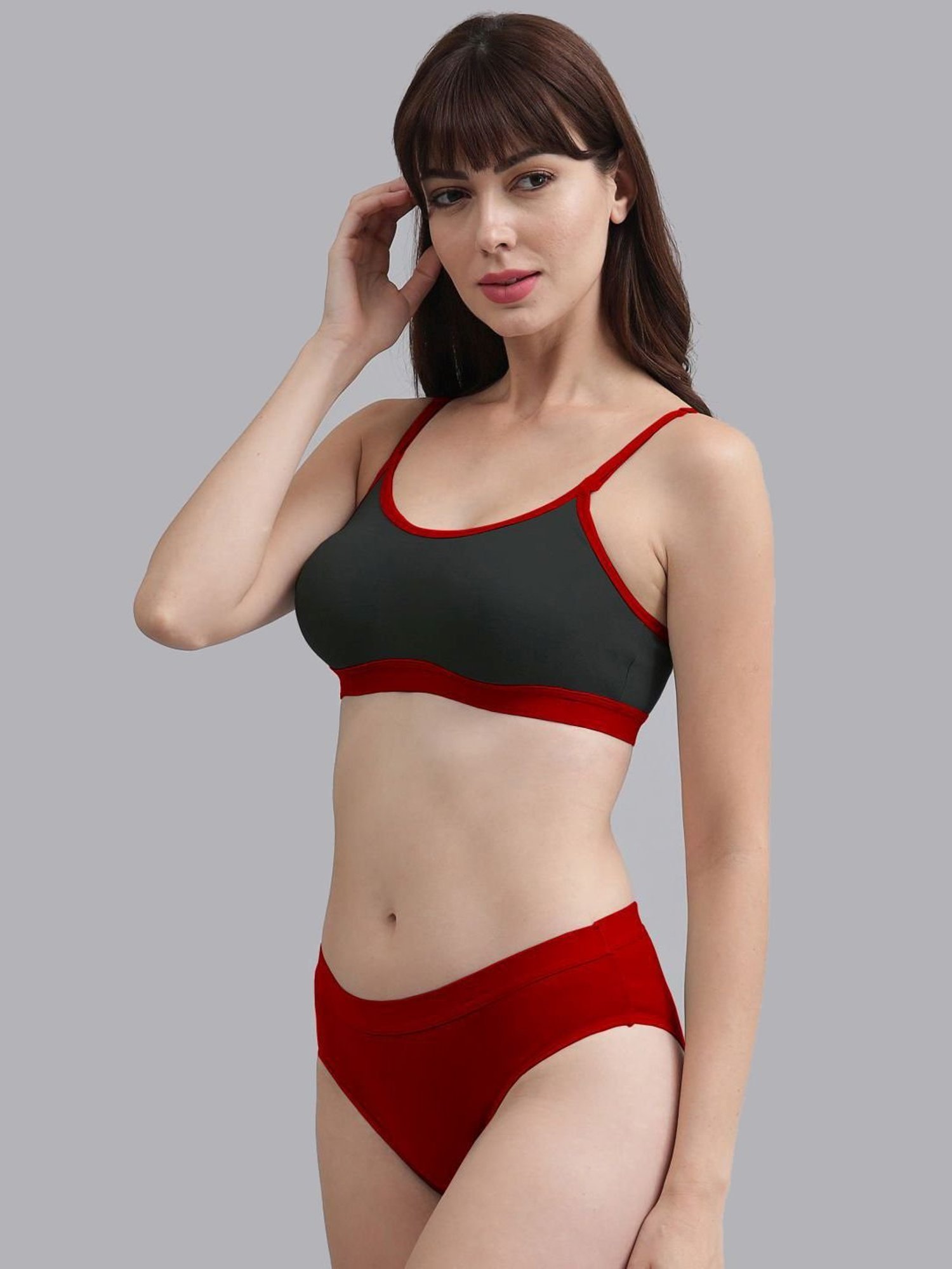 AROUSY Red Cotton Bra Panty Set