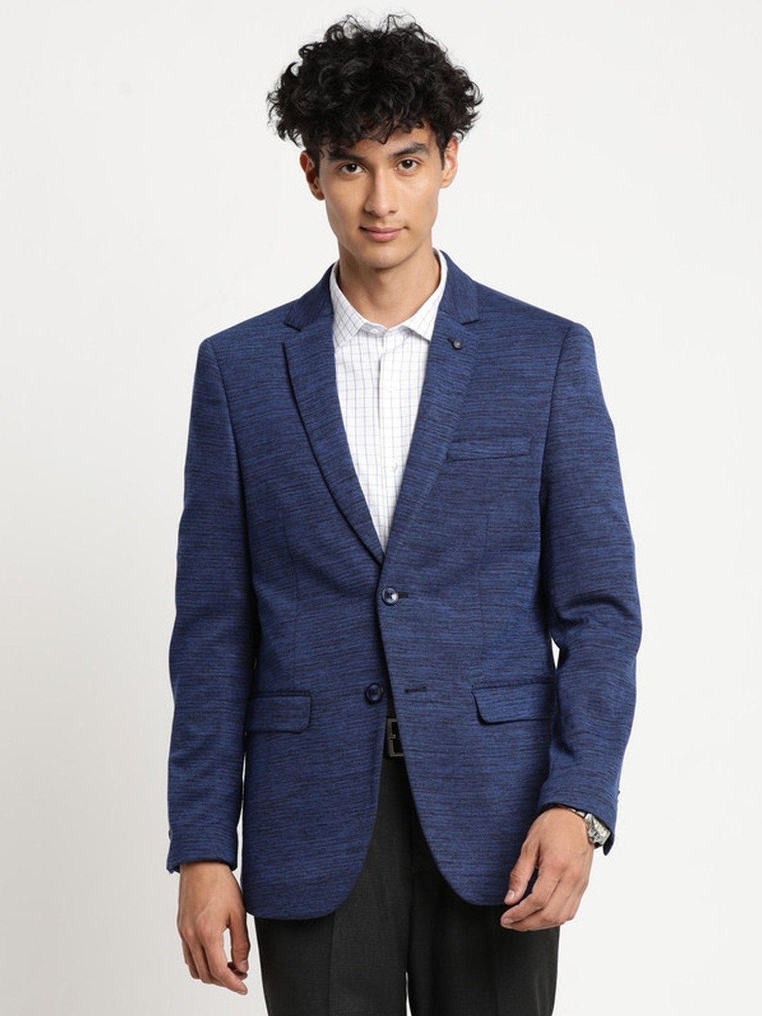 Turtle Navy Slim Fit Self Pattern Blazer