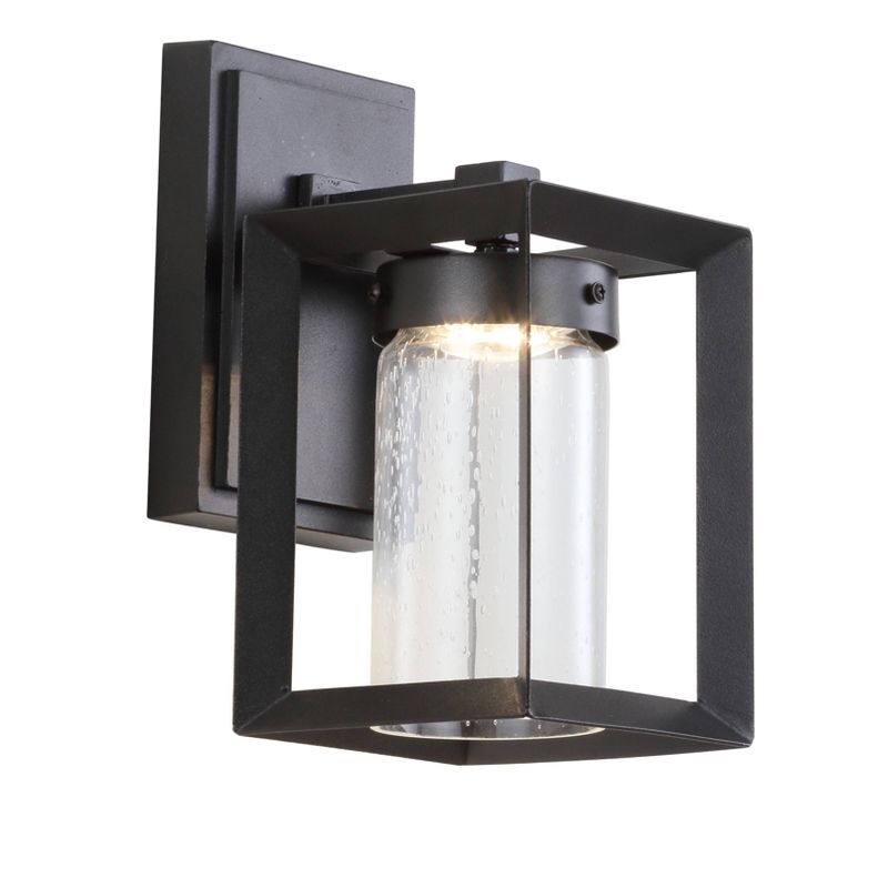 6.75" LED Glass/Metal Outdoor Cube Bubble Sconce Black - Jonathan Y