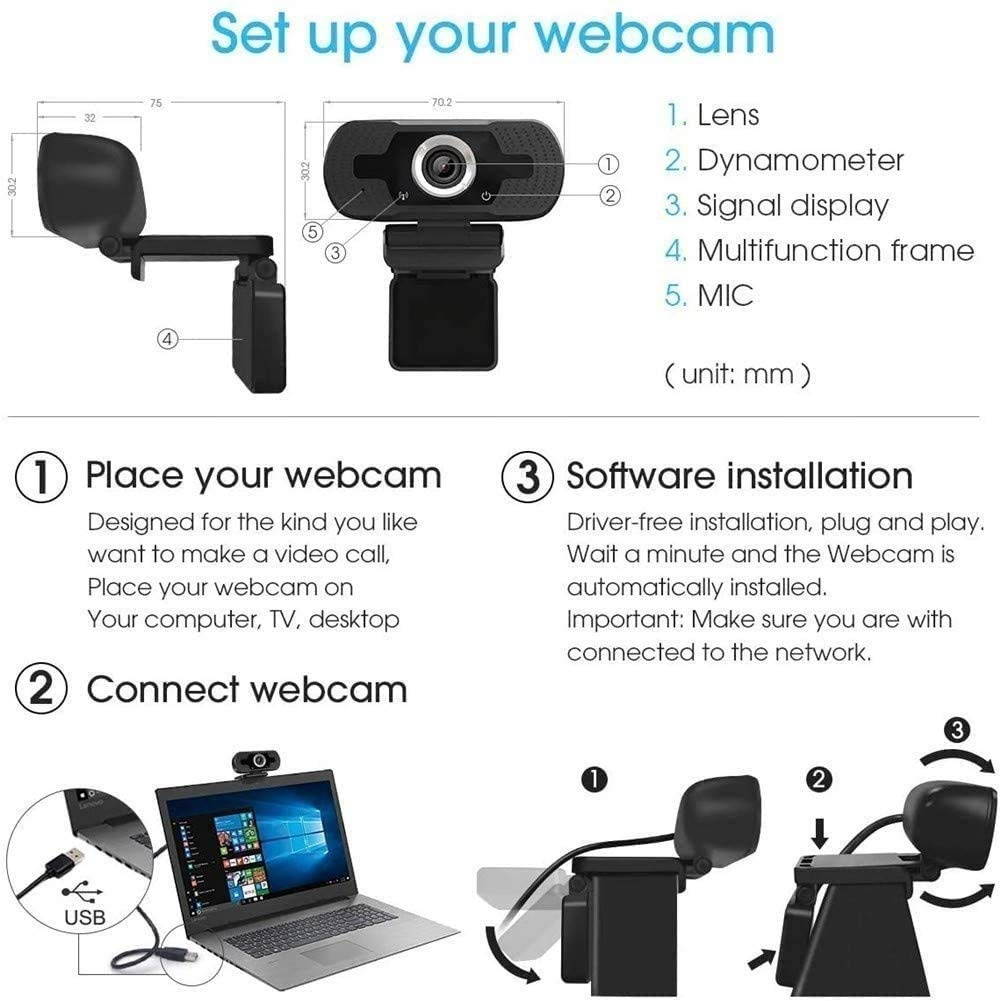 1080P Webcam with Microphone, HD PC Webcam USB Mini Computer Camera Built-in Microphone, USB Web Camera for Live Streaming, Video Calling and Recording, Web Cameras for Computers