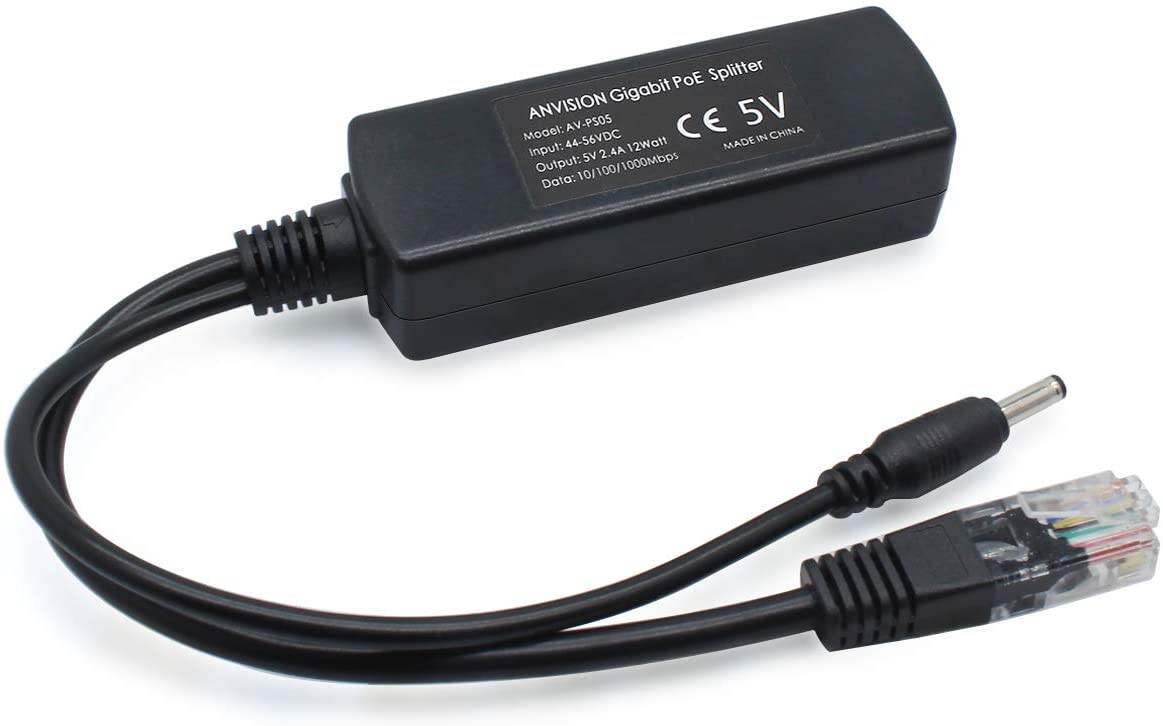 2-Pack 5V Gigabit PoE Splitter 48V to 5V 2.4A Adapter Plug 3.5mm x 1.35mm 5.5mm x 2.1mm Connector IEEE 802.3af Compliant for IP Camera and More