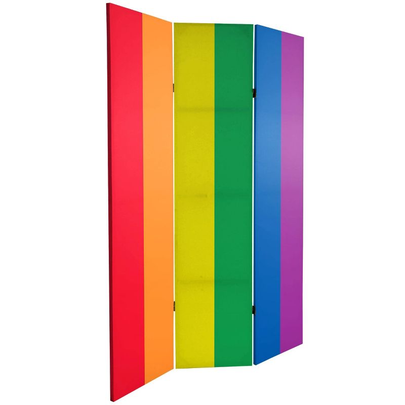 6" Double Sided Rainbow Canvas Room Divider Red/Orange/Blue - Oriental Furniture