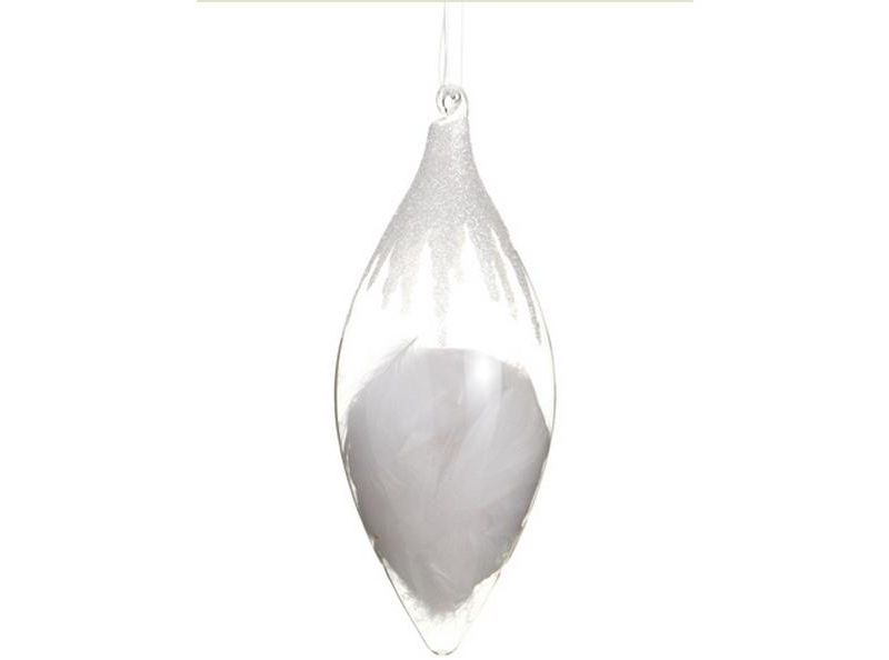 Allstate 11" Glittered Faux Feathers Glass Finial Ornament - White