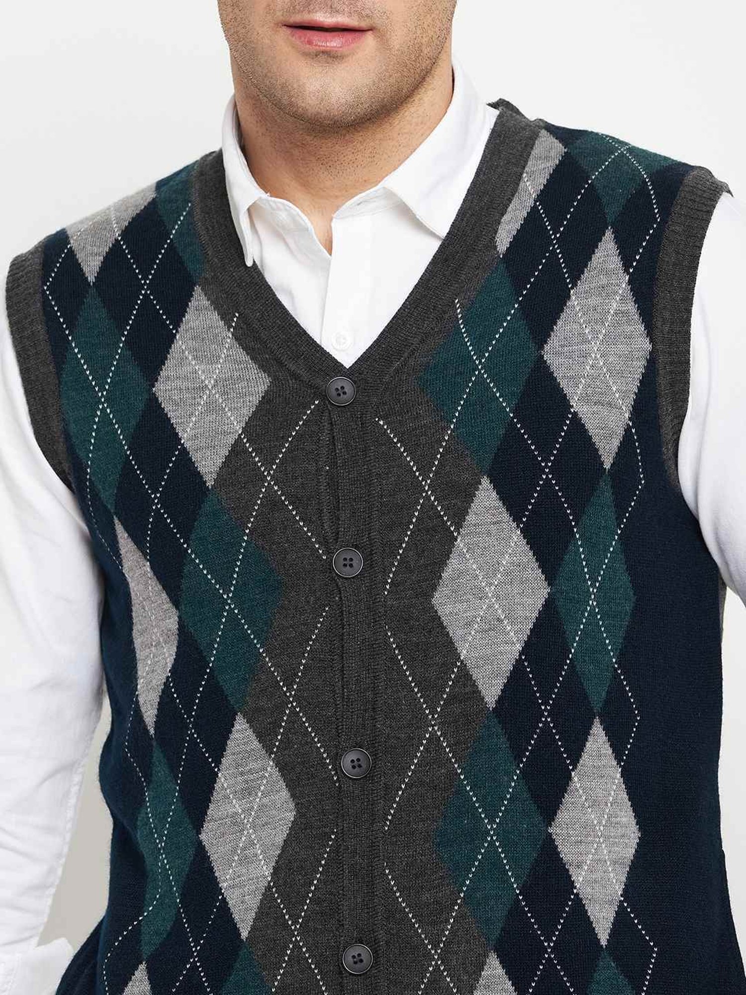 Cantabil Navy & Grey Regular Fit Printed Cardigan