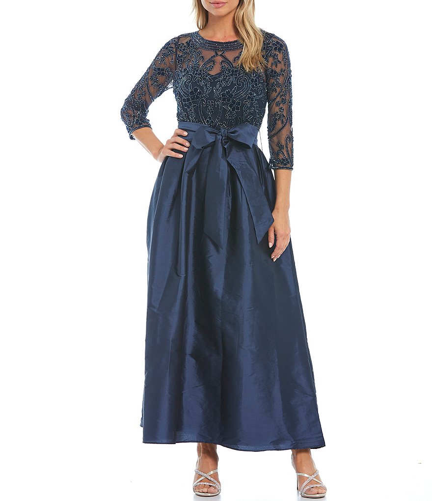 Pisarro Nights Beaded Bodice Jewel Neck Taffeta Ball Gown