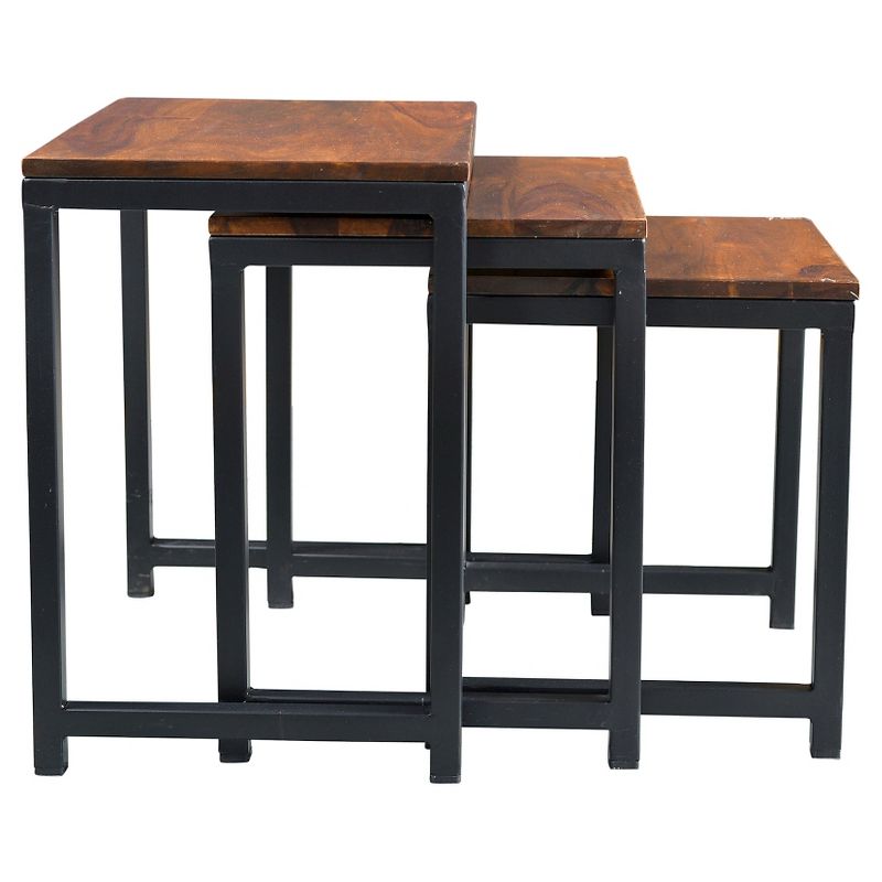 3pc Reclaimed Sheesham Wood and Iron Nesting Table Set Natural- Timbergirl