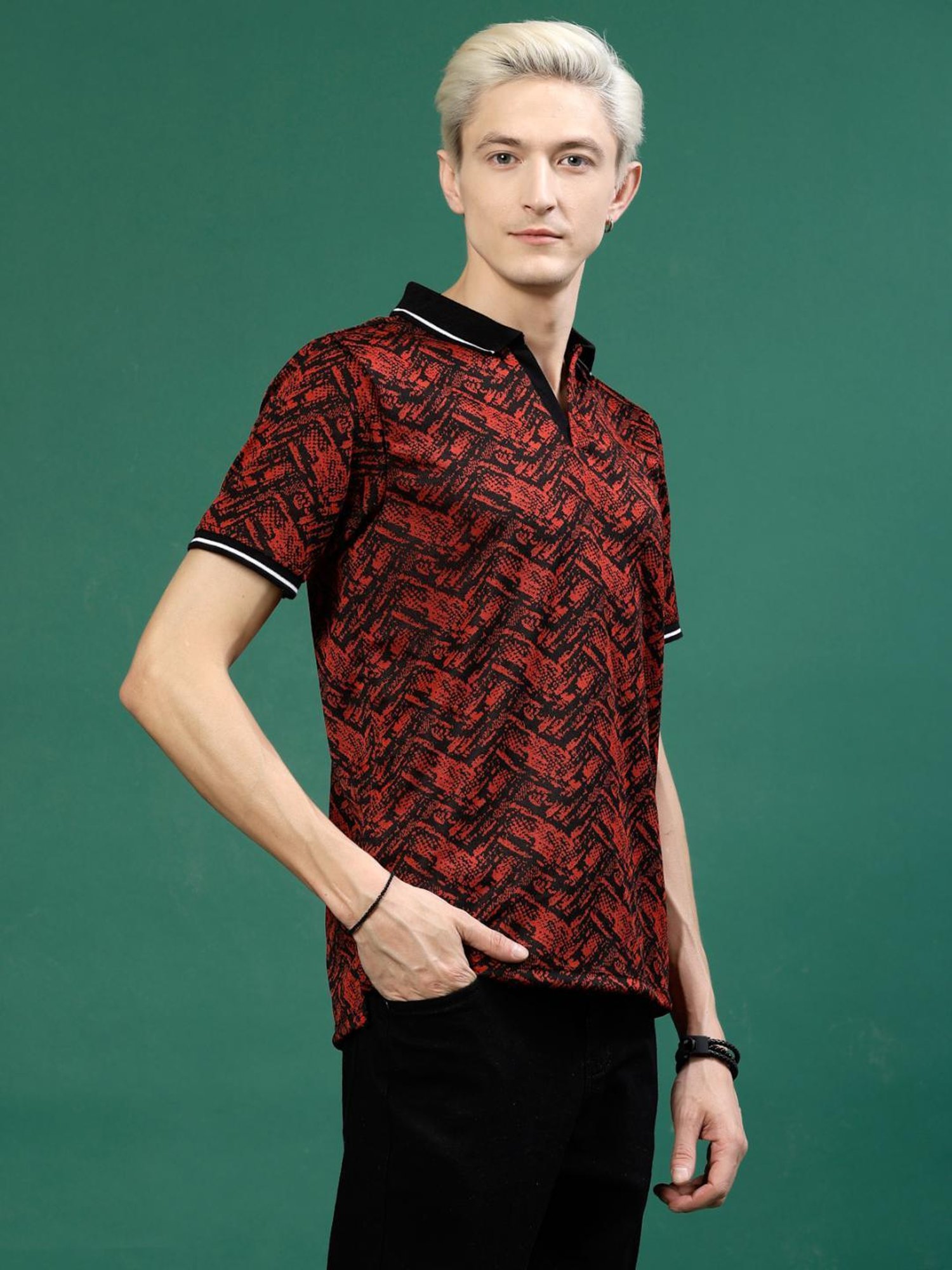 Rigo Maroon Slim Fit Printed Polo T-Shirt