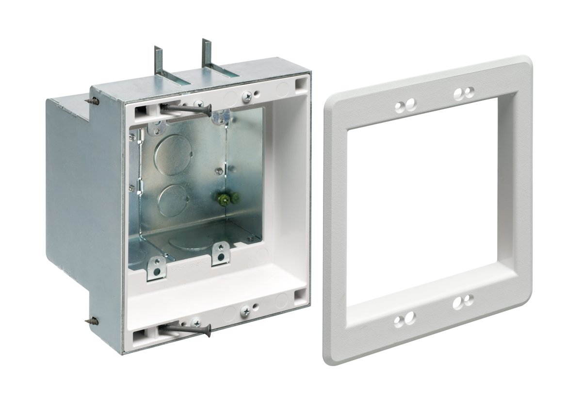 Arlington Industries TVBS505-1 TVBS505 Recessed Outlet Wall Plate Kit, 2-Gang, White