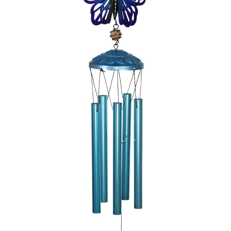 42.91" Metal Spinning Butterfly Wind Chime Blue - Exhart