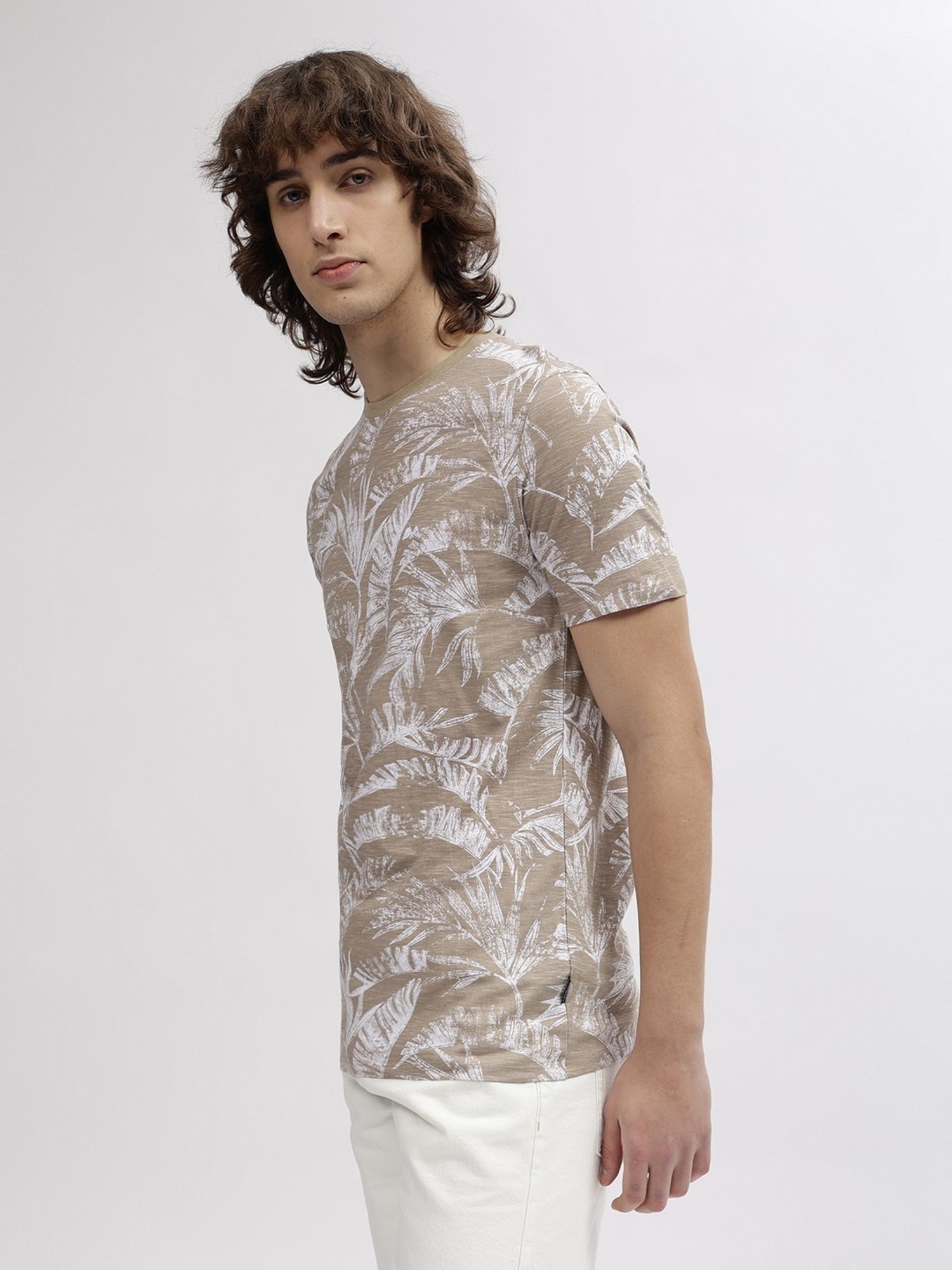 Lindbergh Brown Cotton Regular Fit Printed T-Shirt