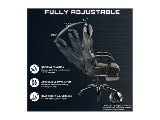 STARSPACE High Back 350lb Memory Foam Ergonomic Reclining Gaming Chair Metal Base - Adjustable Back Angle and Retractable Footrest Racing Executive Computer Desk Office Chair with Thick Padded Arms