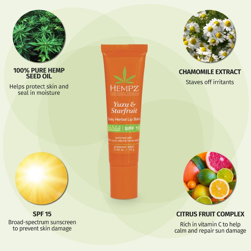 Hempz Yuzu & Starfruit Herbal Lip Balm - SPF 15 - 0.44oz