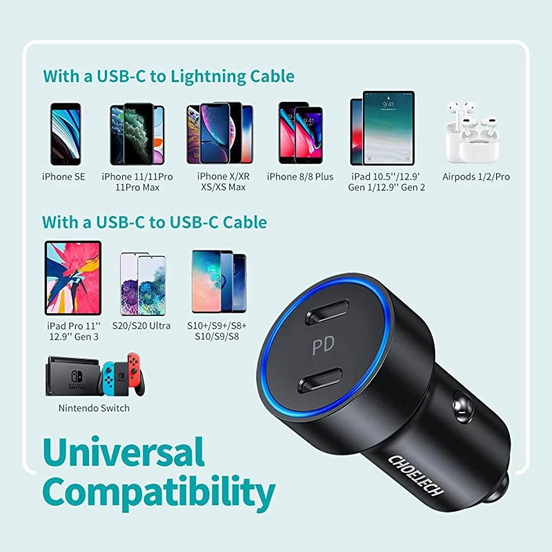 USB C Car Charger, 40W 2-Port All Metal Fast Car Charger for iPhone 12/12 Pro Max/12 Mini,Dual 20W Type C PD Car Charger for iPhone 11/11 Pro Max/SE/XS/XR/8,Galaxy S20/S10,iPad Pro,AirPods Pro