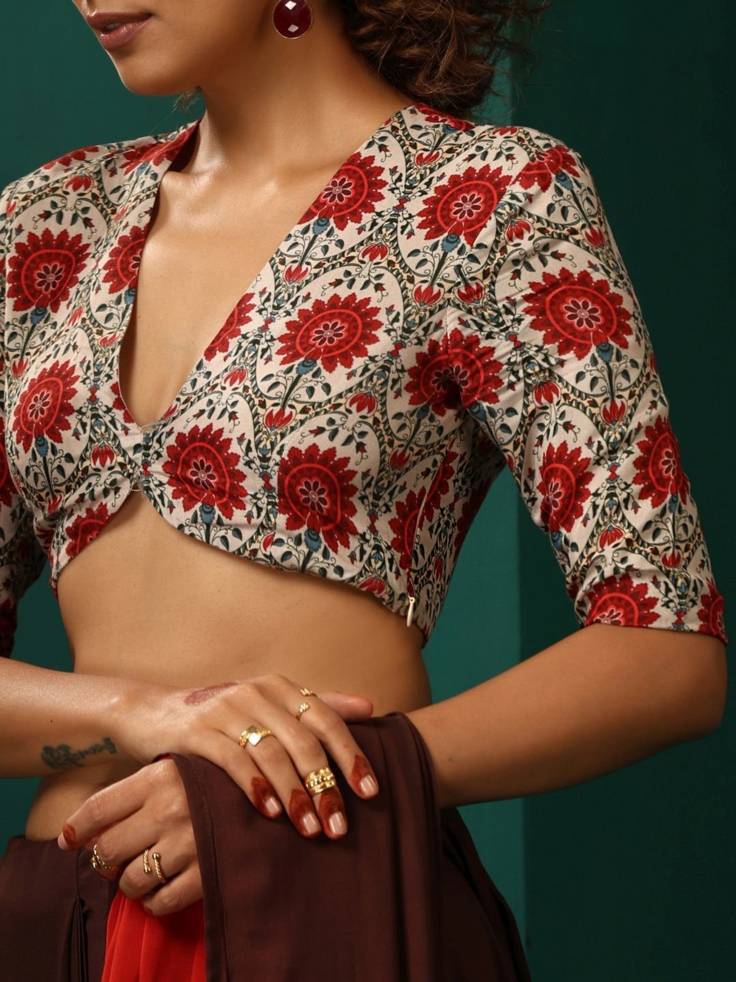 true Browns Beige Floral Print Blouse