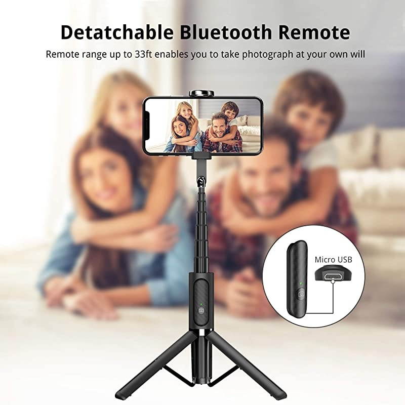 Selfie Stick Tripod, Extendable 3 in 1 Aluminum Bluetooth Selfie Stick with Wireless Remote and Tripod Stand 360&deg; Rotation for iPhone 12/11/11 Pro/XS Max/XS/XR/X/8/7, Samsung and Smartphone
