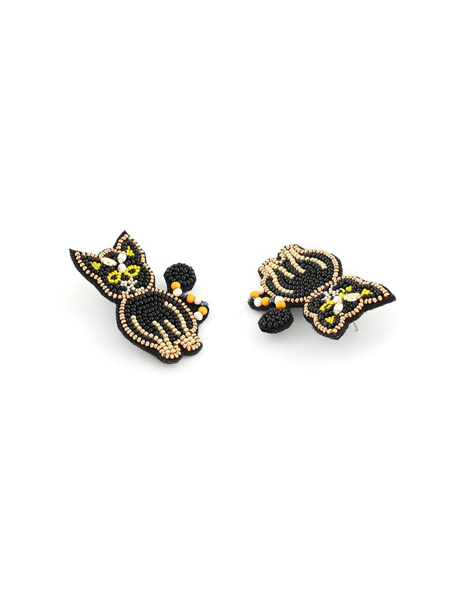 Zaveri Pearls Black Yellow Beads Stones Contemporary Hand Crafted Cat Studs Earring-ZPFK15626